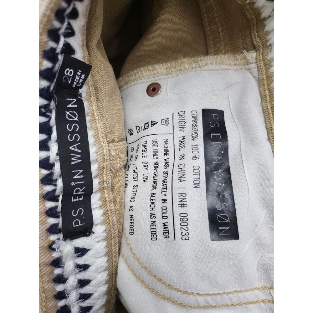 P.S. Erin Wasson Tan Shorts 28 Womens High Rise Raw Hem Embroidered Distressed - Picture 5 of 5
